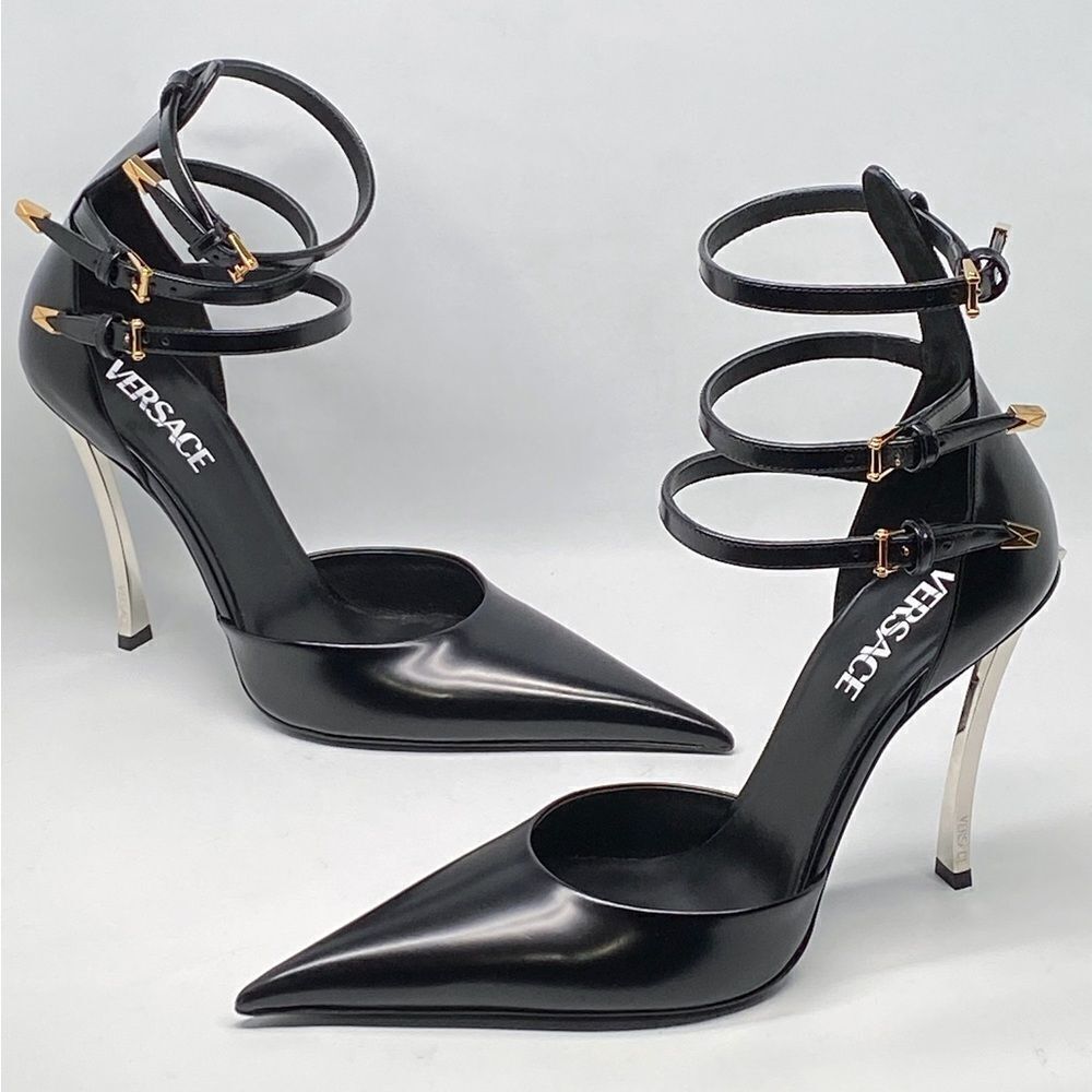 Versace Pin Point Leather Ankle Strap Pumps - Picture 7 of 14